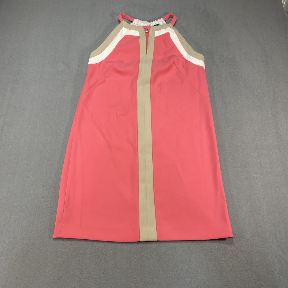 Ann Taylor Women's Sheath Dress Size 6 Keyhole Color Block Coral Beige Summer